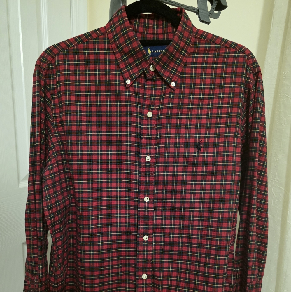 Polo Ralph Lauren Men's Red Plaid Checkered Black And Red Shirt. Size Medium